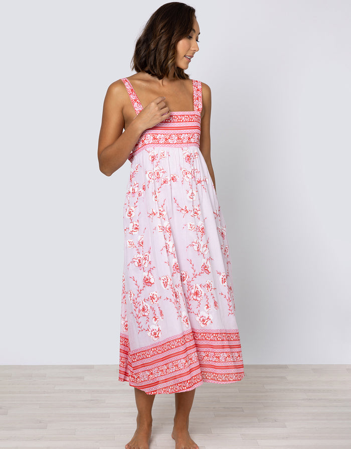 Juliet Dunn Cherry Blossom Tie Back Dress - Rose and Red - Simply Beach UK