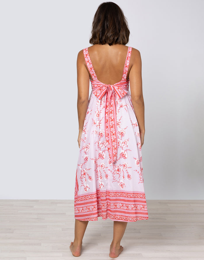 Juliet Dunn Cherry Blossom Tie Back Dress - Rose and Red - Simply Beach UK
