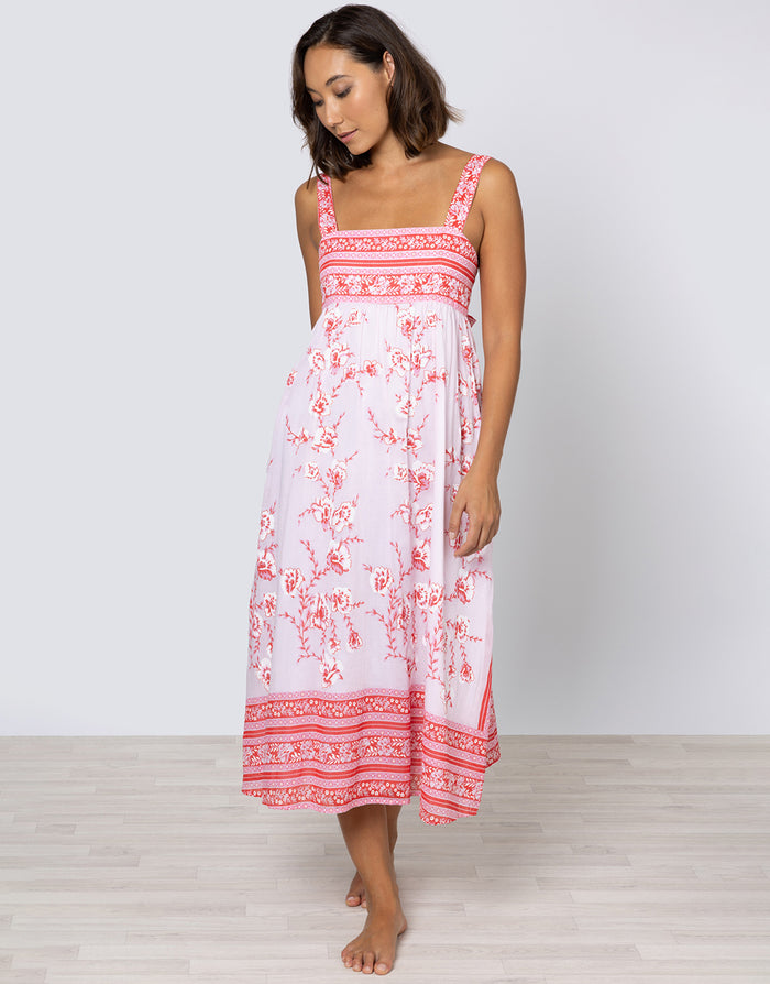 Juliet Dunn Cherry Blossom Tie Back Dress - Rose and Red - Simply Beach UK