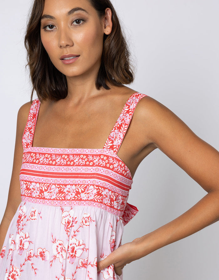 Juliet Dunn Cherry Blossom Tie Back Dress - Rose and Red - Simply Beach UK