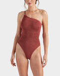Clara Swimsuit With Gold Hoop - Metallic Rosewood