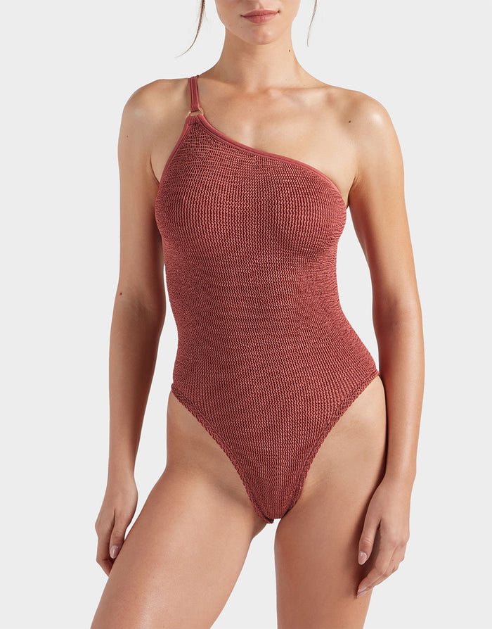 Clara Swimsuit With Gold Hoop - Metallic Rosewood