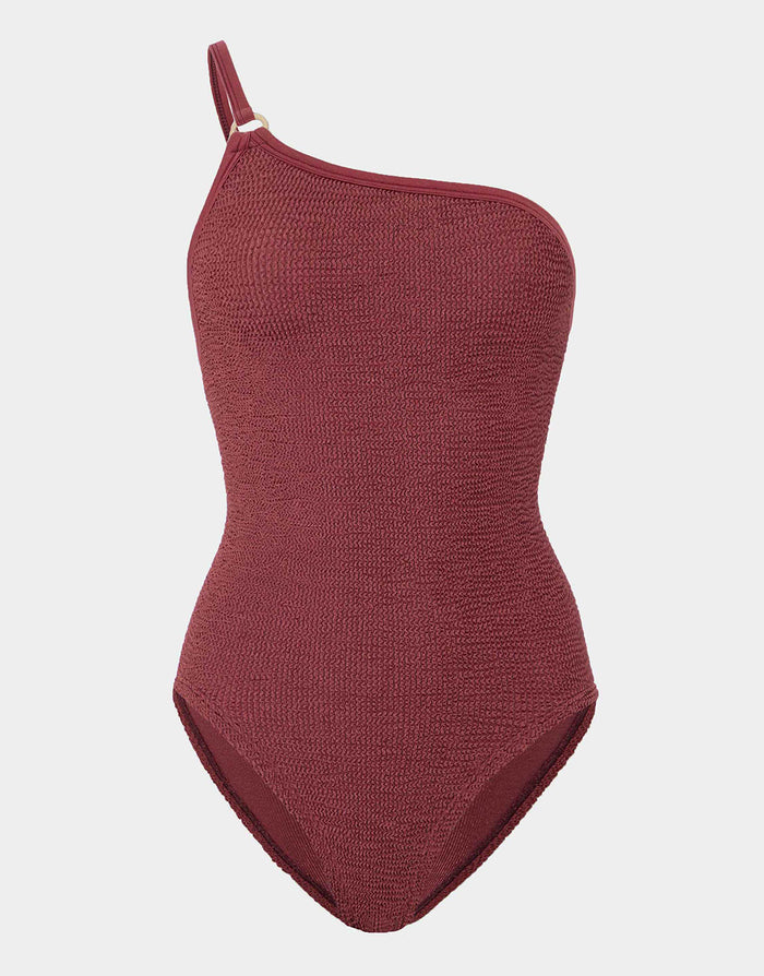 Clara Swimsuit With Gold Hoop - Metallic Rosewood