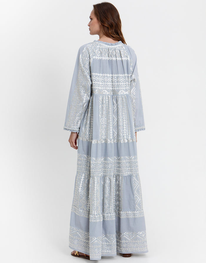 Greek Archaic Kori Classic Triangle Long Sleeve Maxi Dress - Light Grey and Champagne - Simply Beach UK