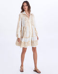 Greek Archaic Kori Classic Triangle Long Sleeve Mini Dress - White and Gold - Simply Beach UK