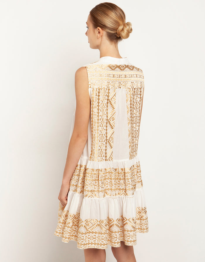 Greek Archaic Kori Classic Triangle Sleeveless Mini Dress - Natural and Gold - Simply Beach UK