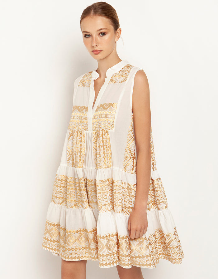 Greek Archaic Kori Classic Triangle Sleeveless Mini Dress - Natural and Gold - Simply Beach UK