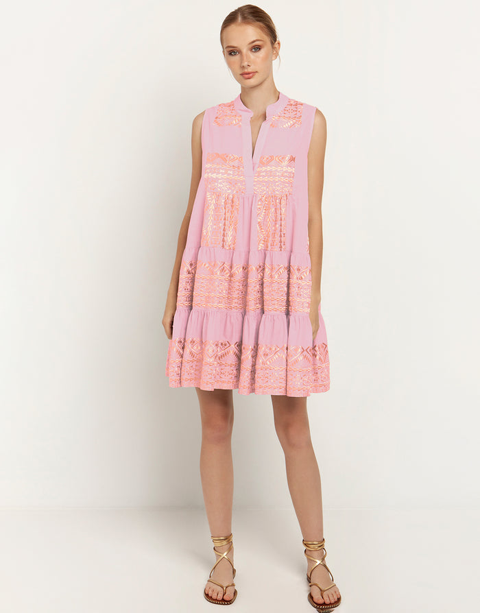 Greek Archaic Kori Classic Triangle Sleeveless Mini Dress - Pink and Pink Bronze - Simply Beach UK