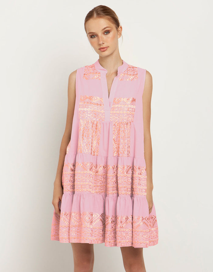 Greek Archaic Kori Classic Triangle Sleeveless Mini Dress - Pink and Pink Bronze - Simply Beach UK