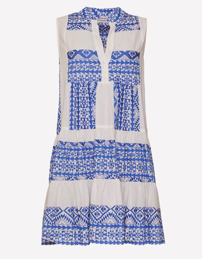 Greek Archaic Kori Classic Triangle Sleeveless Mini Dress - White and Blue - Simply Beach UK