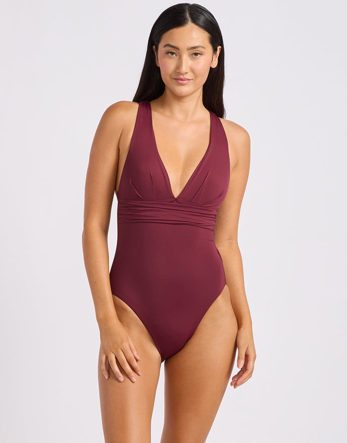 Collective Cross Back Swimsuit - Dark Burgundy