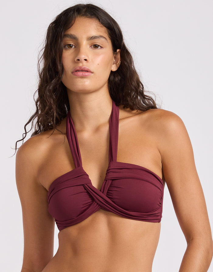 Collective Halter Bandeau Bikini Top - Dark Burgundy