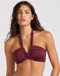 Collective Halter Bandeau Bikini Top - Dark Burgundy