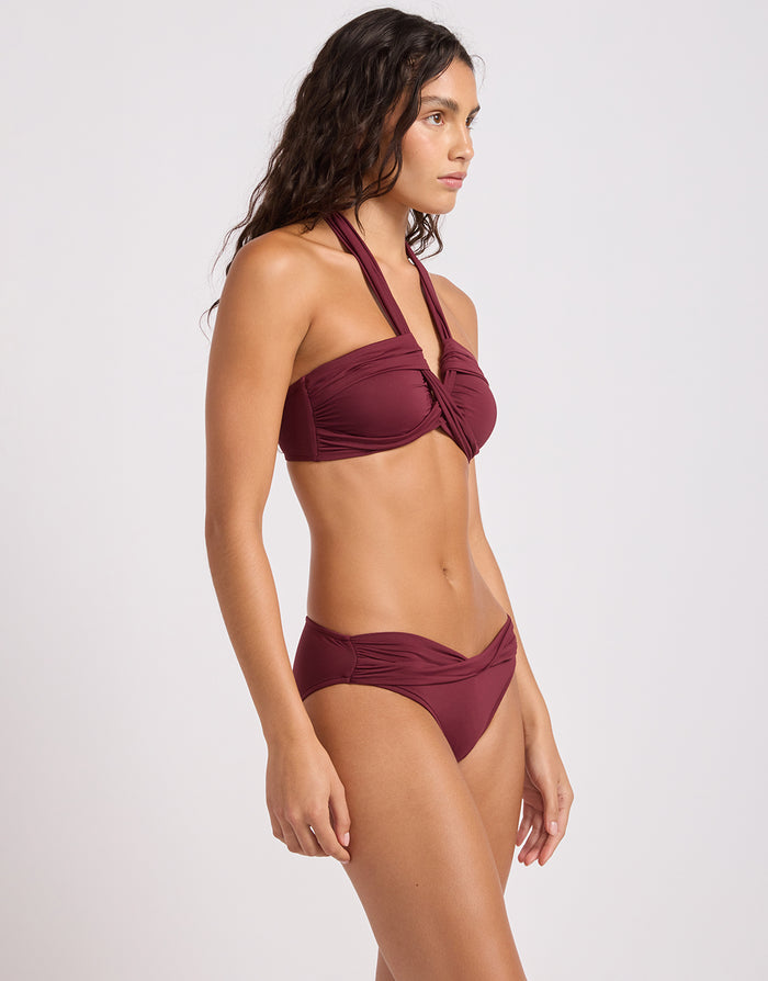 Collective Halter Bandeau Bikini Top - Dark Burgundy