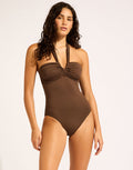 Seafolly Collective Halter Bandeau Swimsuit - Dark Chocolate - Simply Beach UK