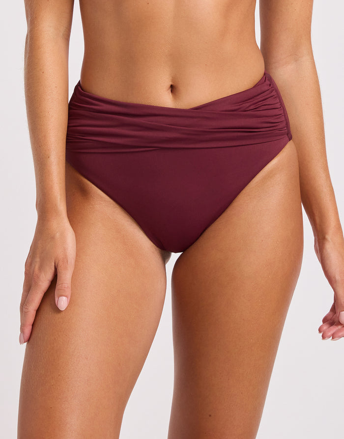 Collective High Waist Wrap Front Bikini Pant - Dark Burgundy