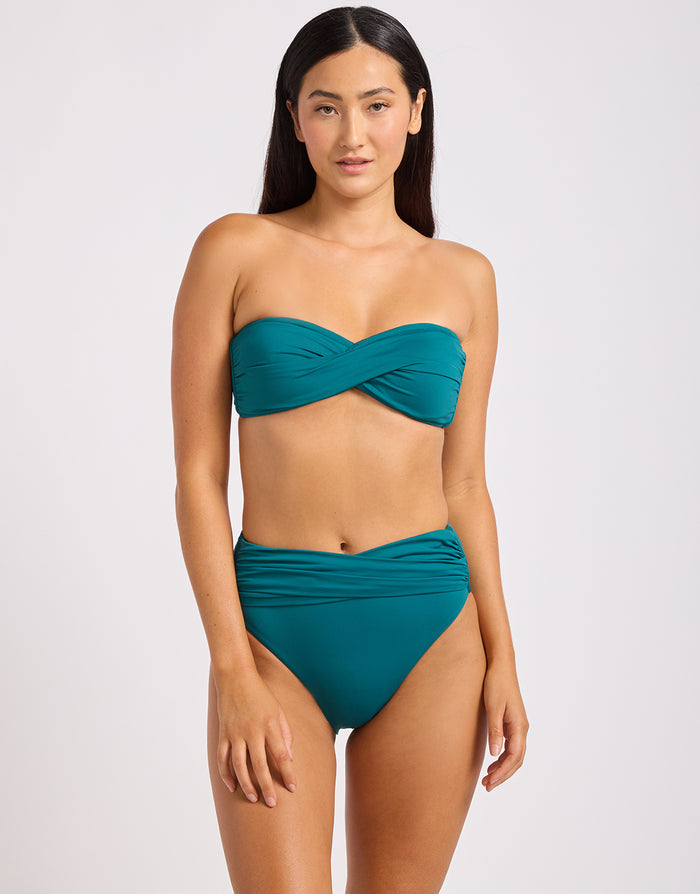 Collective High Waist Wrap Front Bikini Pant - Deep Teal