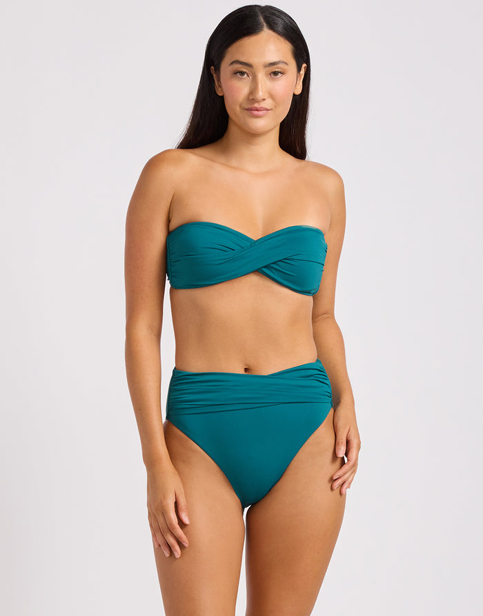 Collective High Waist Wrap Front Bikini Pant - Deep Teal