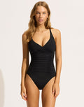 Collective Multi-Fit Wrap Front Swimsuit - Black - Simply Beach UK