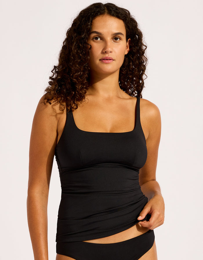 Seafolly Collective Square Neck Tankini Top - Black - Simply Beach UK