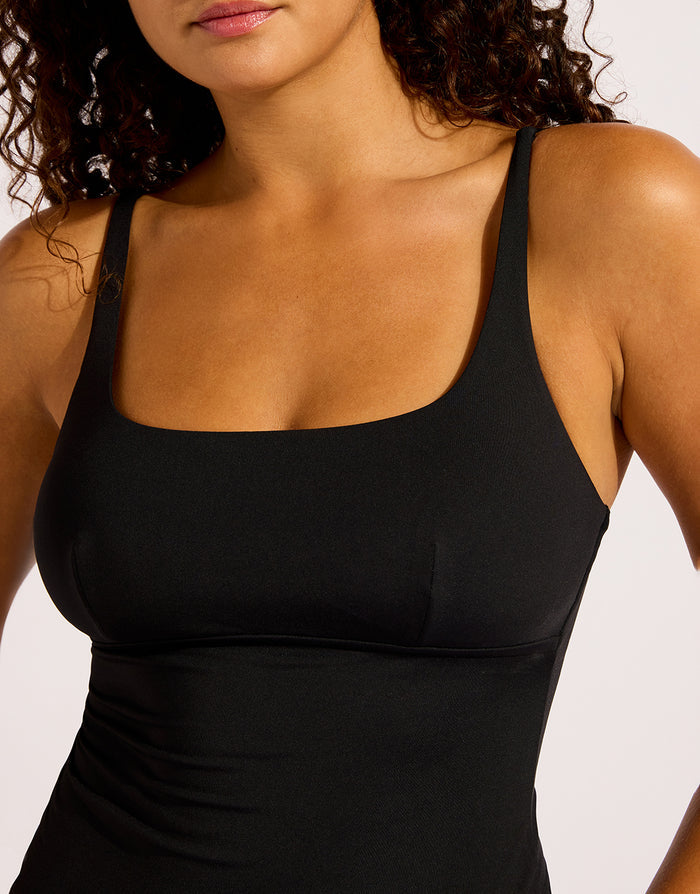 Seafolly Collective Square Neck Tankini Top - Black - Simply Beach UK