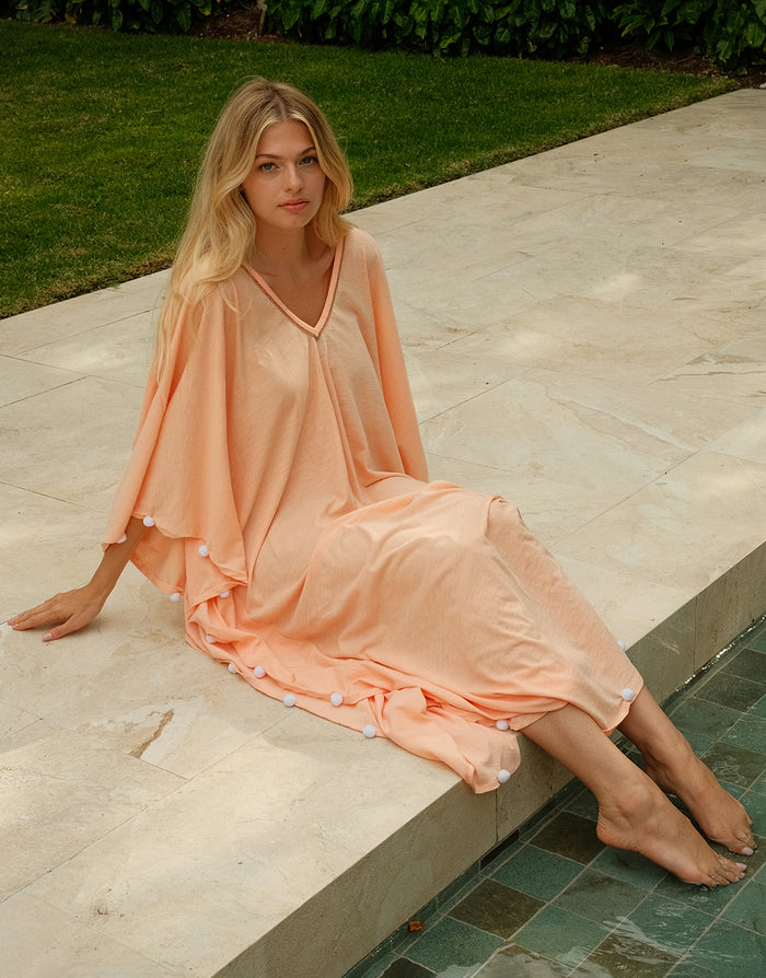Pitusa Colourblock Pom Pom Sevillana Dress - Melon - Simply Beach UK