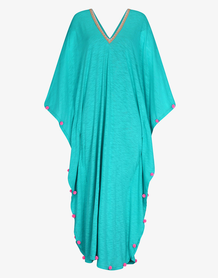 Pitusa Colourblock Pom Pom Sevillana Dress - Teal - Simply Beach UK