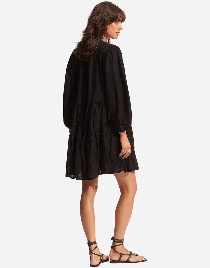 Corsica Embroidery Tier Dress - Black - Simply Beach UK