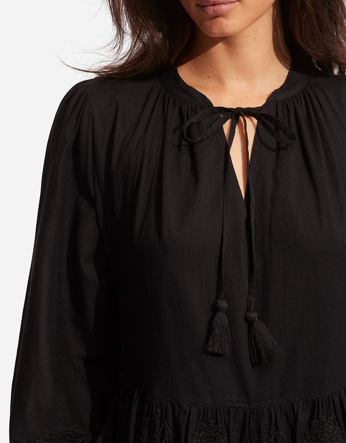 Corsica Embroidery Tier Dress - Black - Simply Beach UK