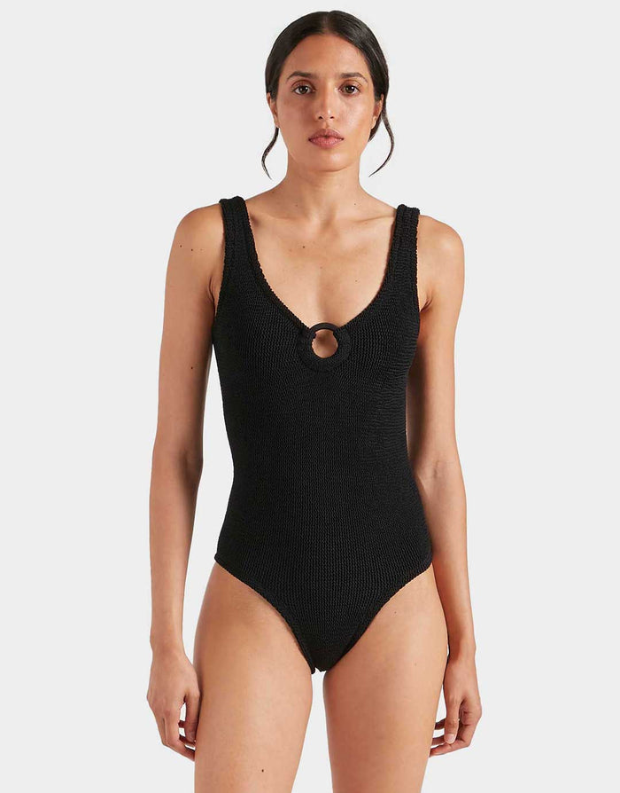 Hunza G Coverage Celine Swimsuit with Fabric Hoop  - Black - Simply Beach UK