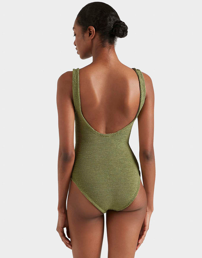 Hunza G Coverage Celine Swimsuit with Tonal Hoop - Metallic Moss - Simply Beach UK