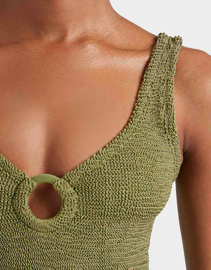 Hunza G Coverage Celine Swimsuit with Tonal Hoop - Metallic Moss - Simply Beach UK
