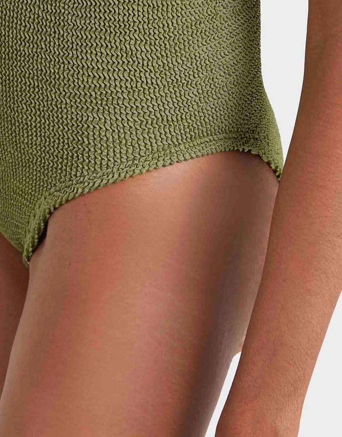 Hunza G Coverage Celine Swimsuit with Tonal Hoop - Metallic Moss - Simply Beach UK