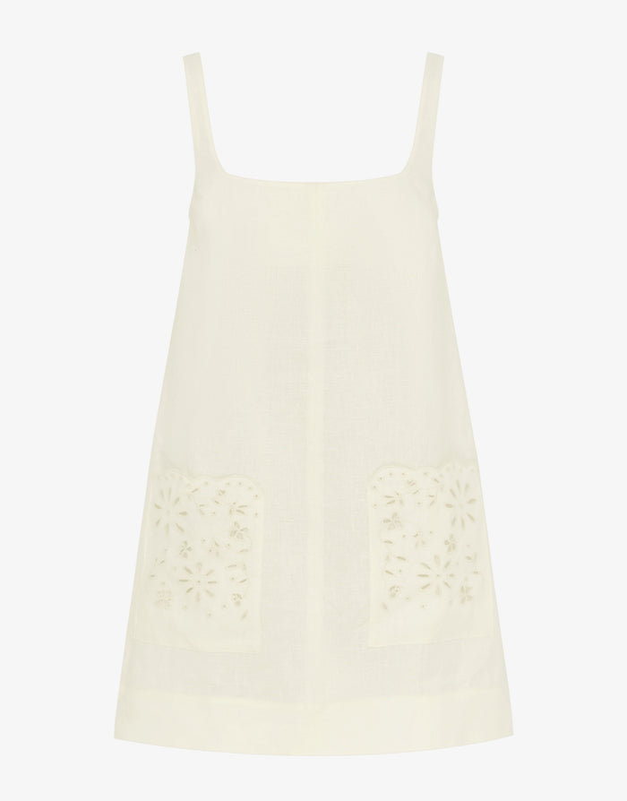 Creme Embroidered Shift Mini Dress - White - Simply Beach UK