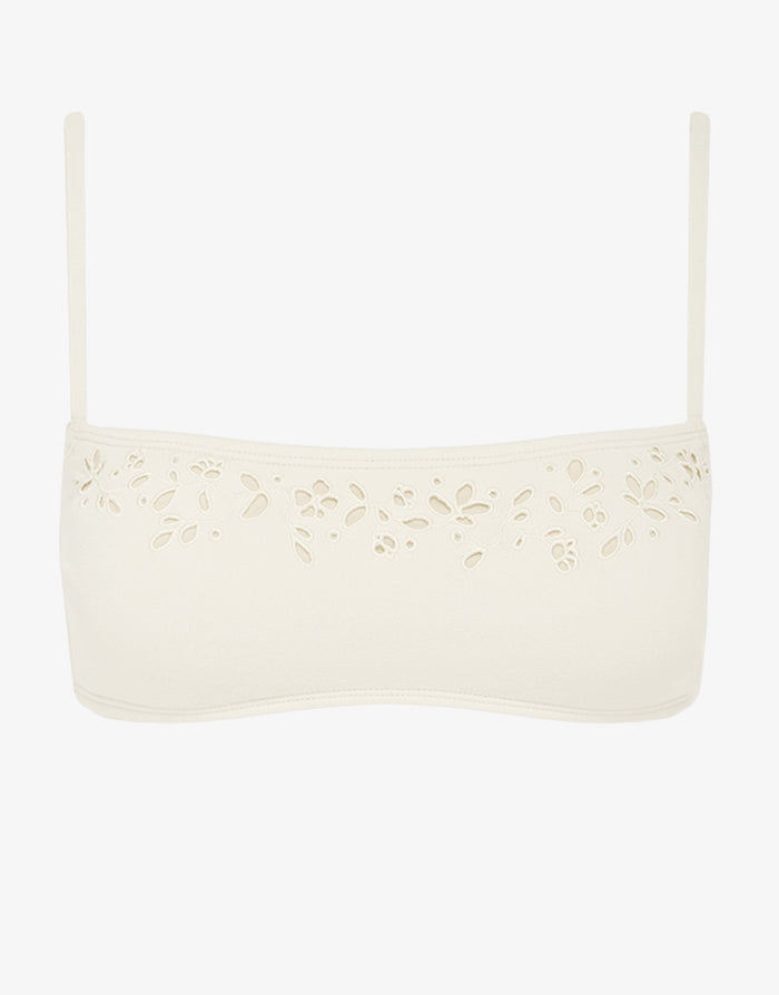 Creme Memoir Embroidered Bandeau Crop Bikini Top - White - Simply Beach UK