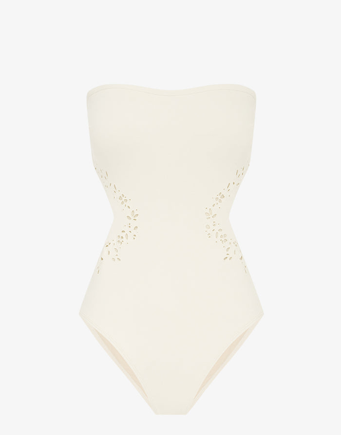 Creme Memoir Embroidered Strapless Swimsuit - White - Simply Beach UK