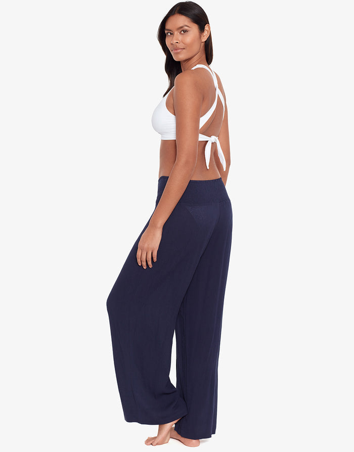 Crinkle Smocked Waist Beach Pant - Dark Navy - Simply Beach UK