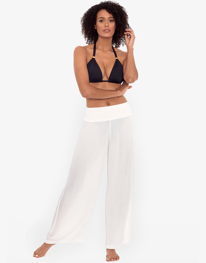 Crinkle Smocked Waist Beach Pant - White - Simply Beach UK
