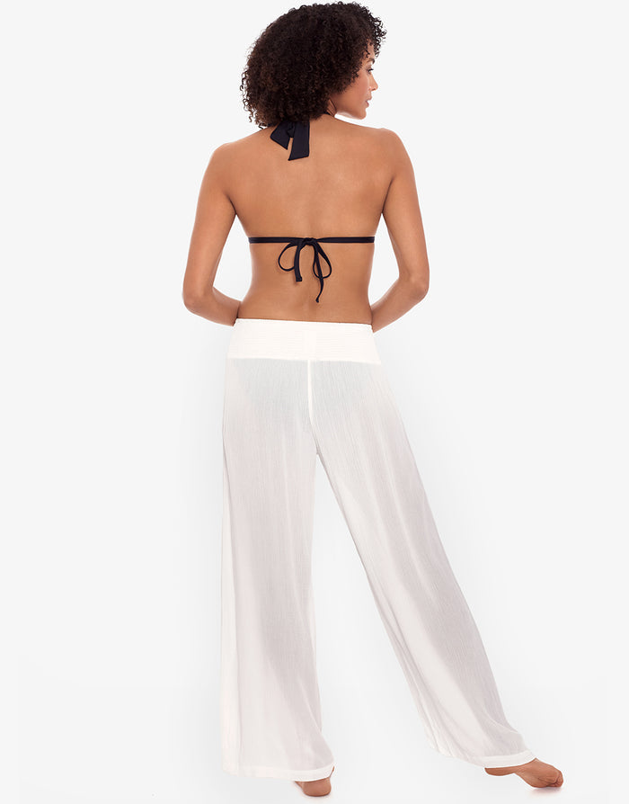 Crinkle Smocked Waist Beach Pant - White - Simply Beach UK