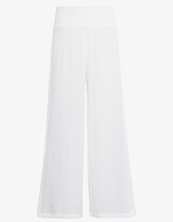 Crinkle Smocked Waist Beach Pant - White - Simply Beach UK