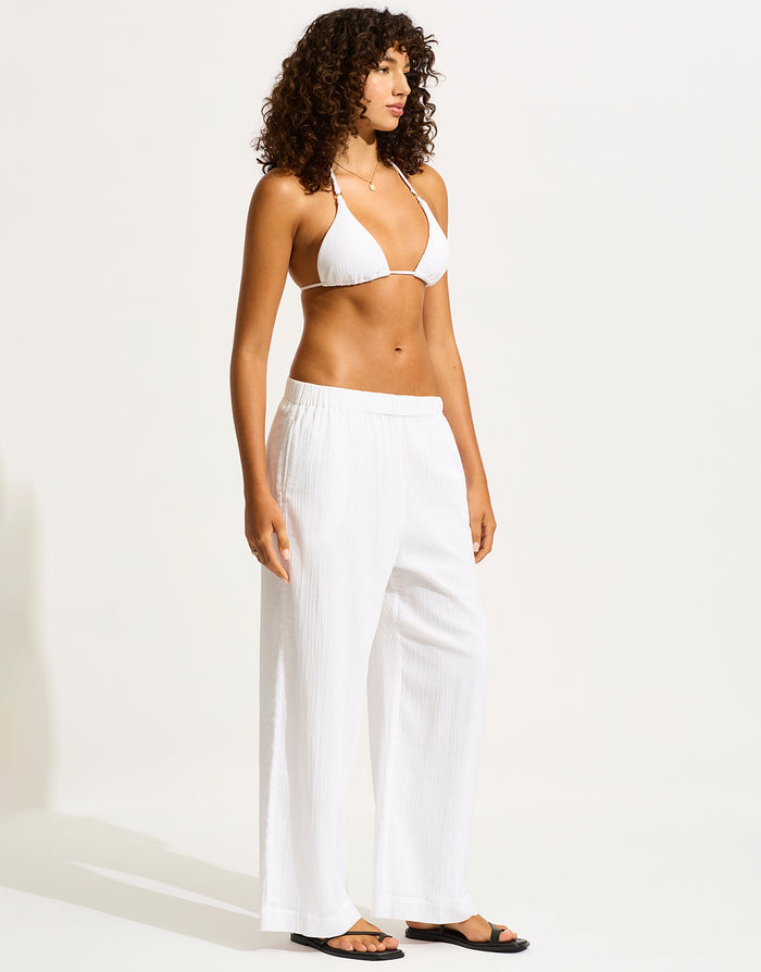 Crinkle Twill Beach Pant - White - Simply Beach UK