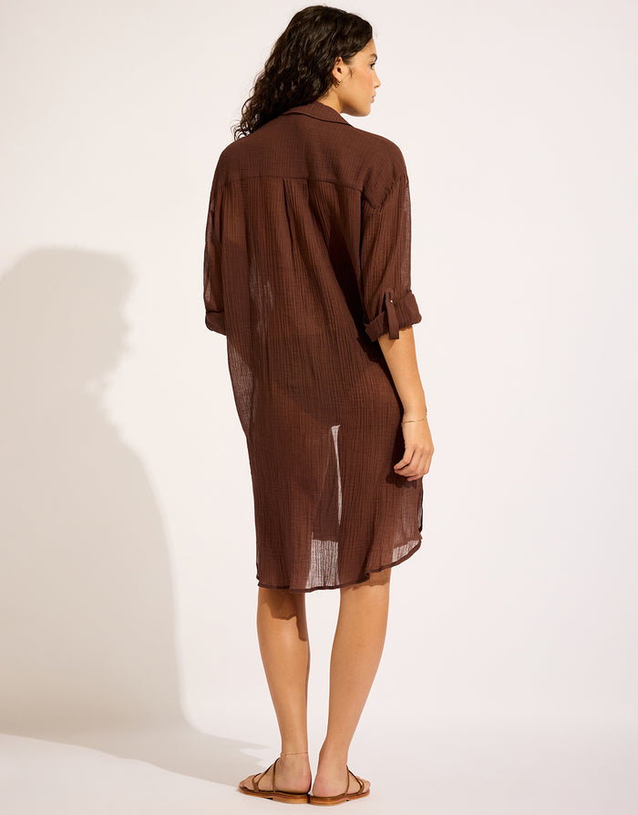 Seafolly Crinkle Twill Beach Shirt - Dark Chocolate - Simply Beach UK