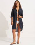 Crinkle Twill Beach Shirt - Indigo - Simply Beach UK