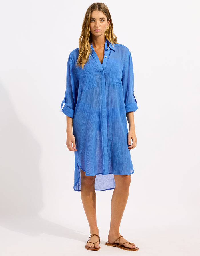Seafolly Crinkle Twill Beach Shirt - Sapphire - Simply Beach UK