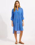 Seafolly Crinkle Twill Beach Shirt - Sapphire - Simply Beach UK