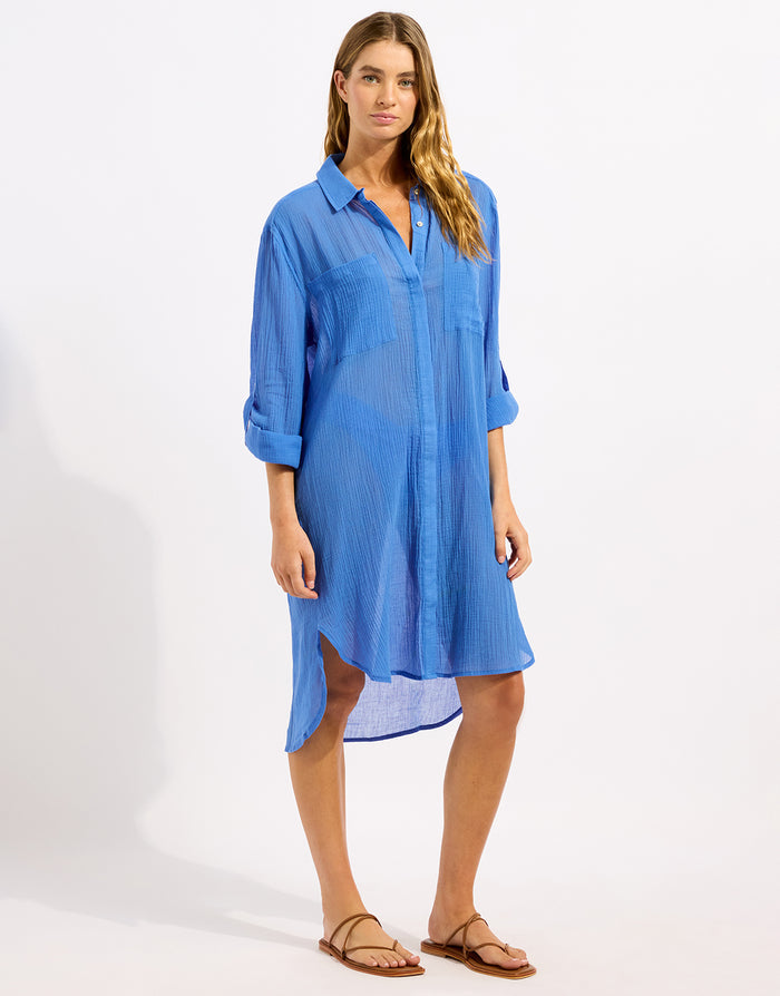 Seafolly Crinkle Twill Beach Shirt - Sapphire - Simply Beach UK