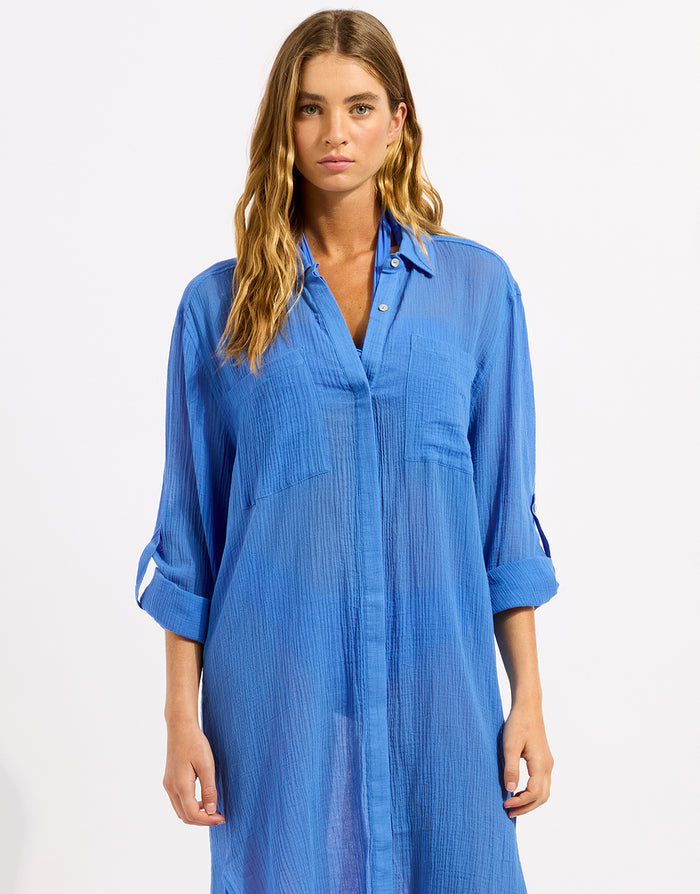 Seafolly Crinkle Twill Beach Shirt - Sapphire - Simply Beach UK