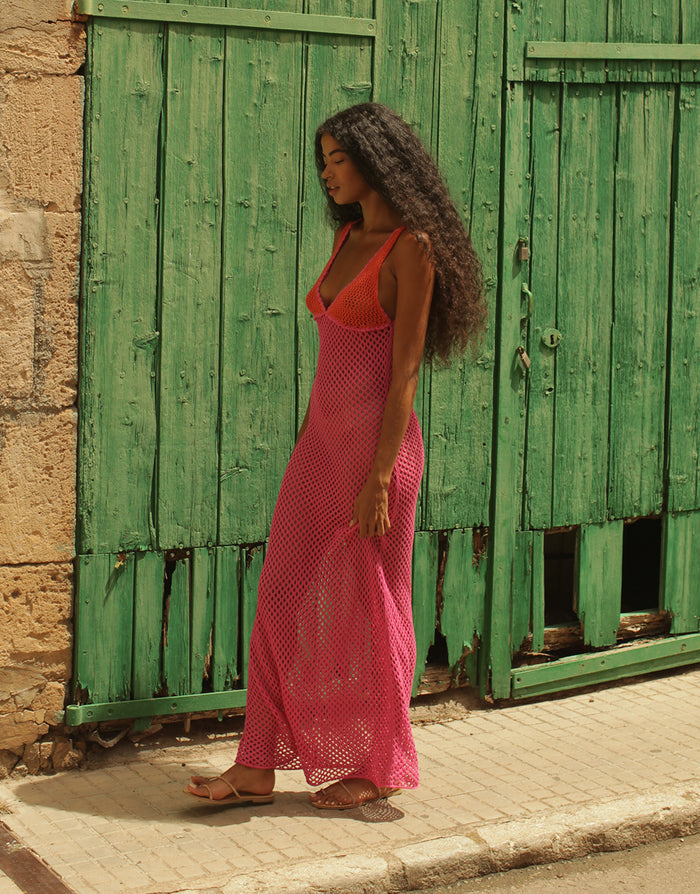 Crochet Colourblock Siren Dress - Hot Pink - Simply Beach UK