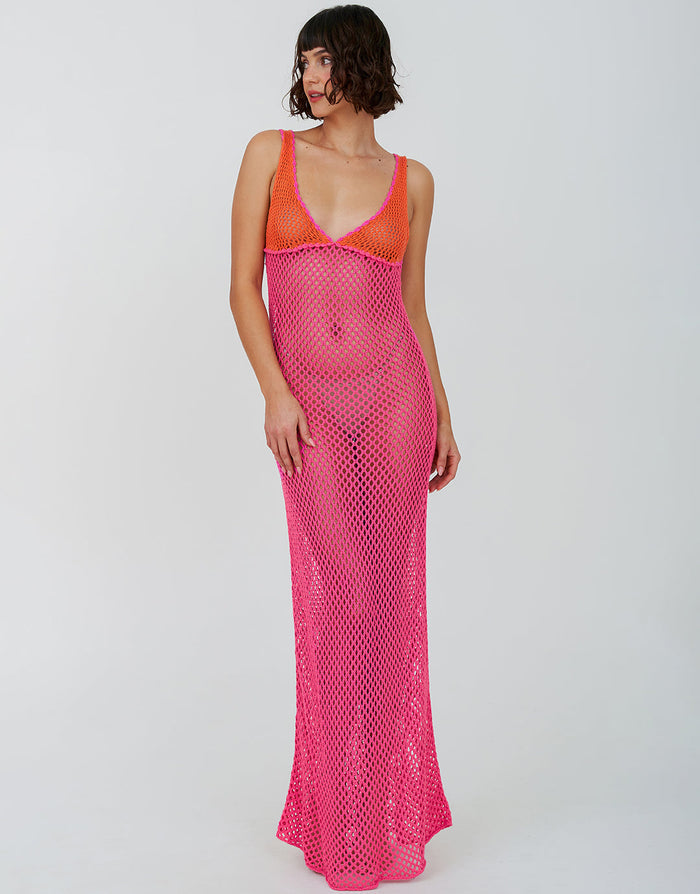 Crochet Colourblock Siren Dress - Hot Pink - Simply Beach UK