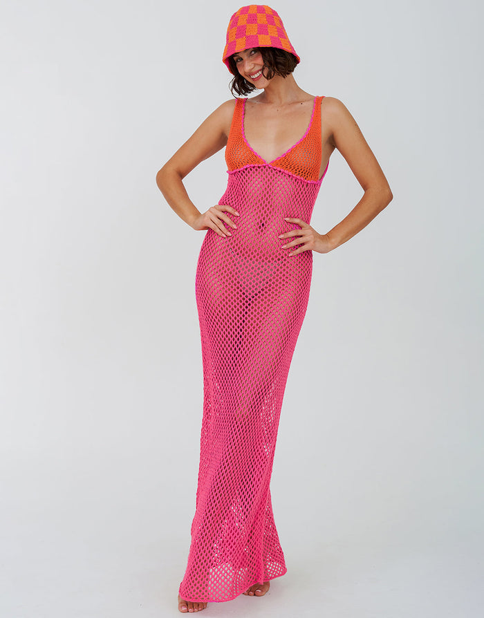 Crochet Colourblock Siren Dress - Hot Pink - Simply Beach UK
